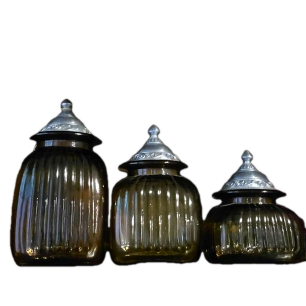 EUC Vintage 3 piece Glass jar set